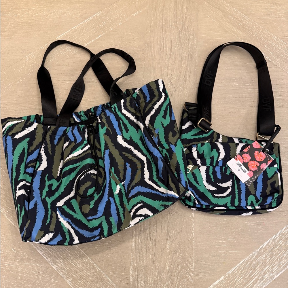 Diane Von Furstenberg blue, black, green & white Bag Set with a Tote & Purse